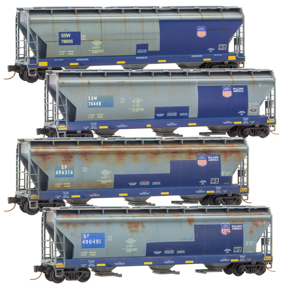 Micro-Trains MTL N-Scale 3-Bay Centerflow Hoppers SP//UP//GWS Weathered 2-Pack