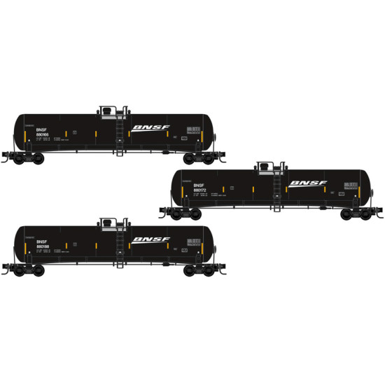 N Scale Burlington Northern Santa Fe 3-Car Runner Pack 56' General Service Tank Car