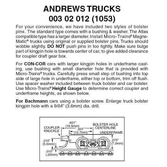 Andrews Trucks with med. ext. couplers 1 pr (1053)