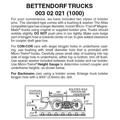 Bettendorf Trucks w/ short ext. couplers 1 pr (1000)