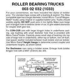 Roller Bearing Trucks w/ med. ext. couplers 1 pr. (1033)