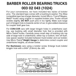 Barber Roller Bearing Trucks w/ med.(+) ext. couplers 1 pr (1024)