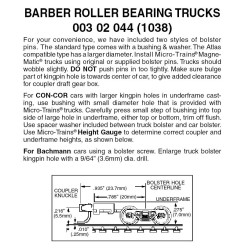 Barber Roller Bearing Trucks w/ long ext. couplers 1 pr (1038)