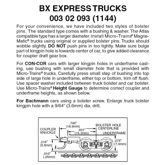 BX Express Trucks with med.(+) ext. couplers 1 pr (1144)