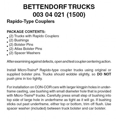 Bettendorf Trucks w/ Rapido-style couplers 1 pr (1500)
