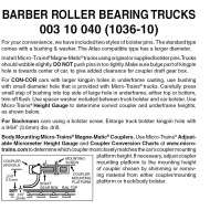Barber Roller Bearing Trucks w/o couplers 10 pr (1036-10)
