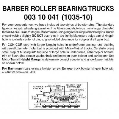 Barber Roller Bearing Trucks w/ short ext. couplers 10 pr (1035-10)