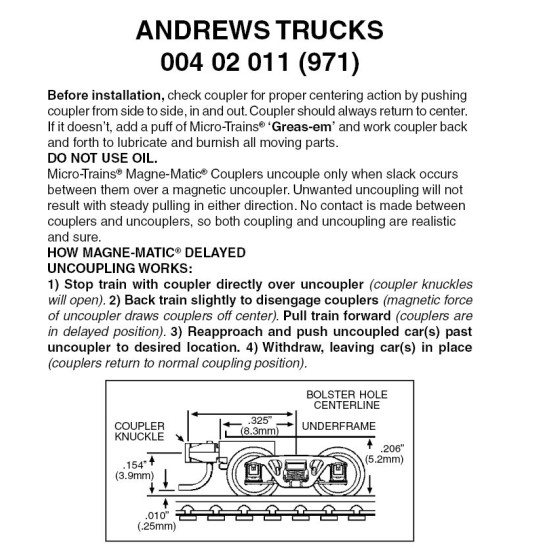 Andrews Trucks w/ short ext. couplers 1 pr (971)