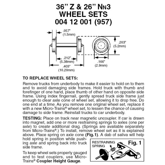 Wheel Sets 36" dia. for Z / 26" dia. for Nn3 12 ea (957)